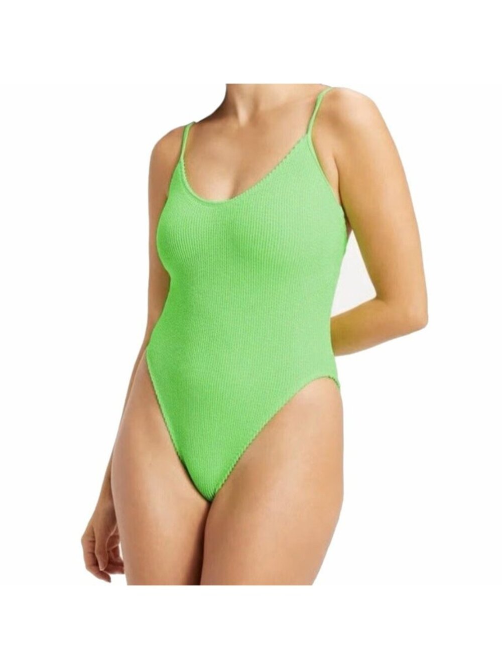 GOOD AMERICAN Always Fits One Piece Swimsuit Crinkle Rib Knit Green Size 5/6